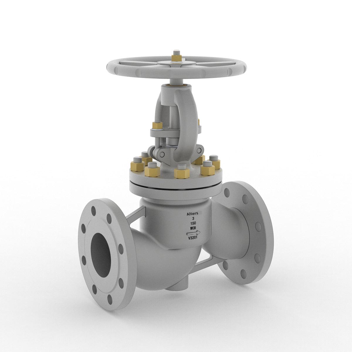 Image of a globe valve from AlterValve with company name and specifications.
