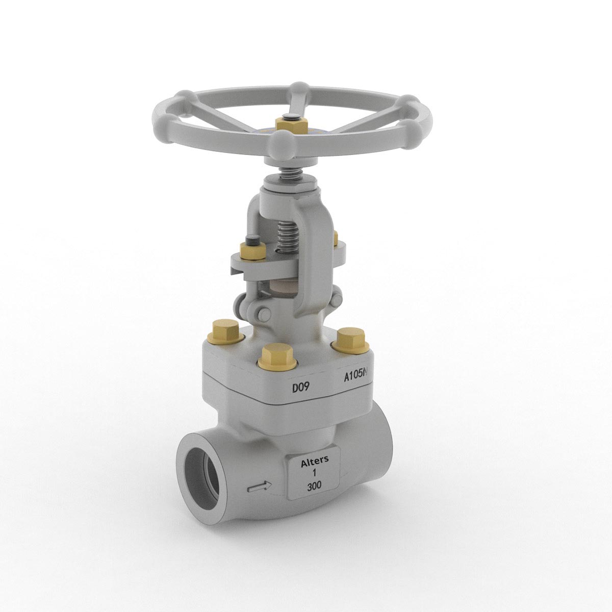 Image of a Forged Steel Globe Valve from AlterValve with the company name and specifications.