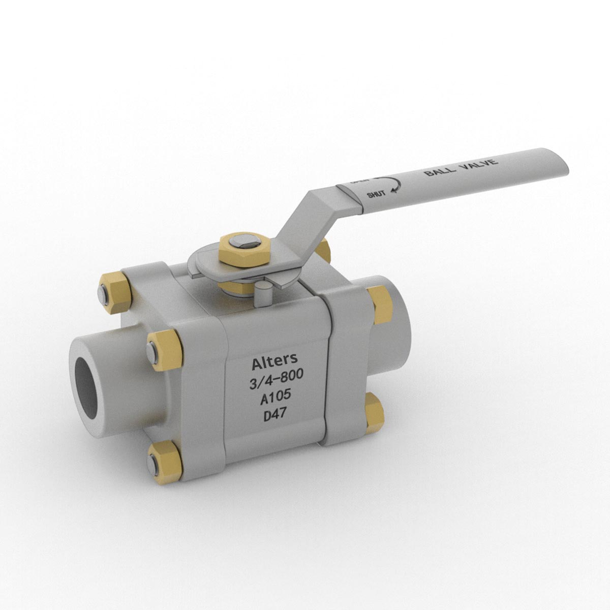 Floating Ball Valve SW BW FNPT from AlterValve with the company name and specifications.