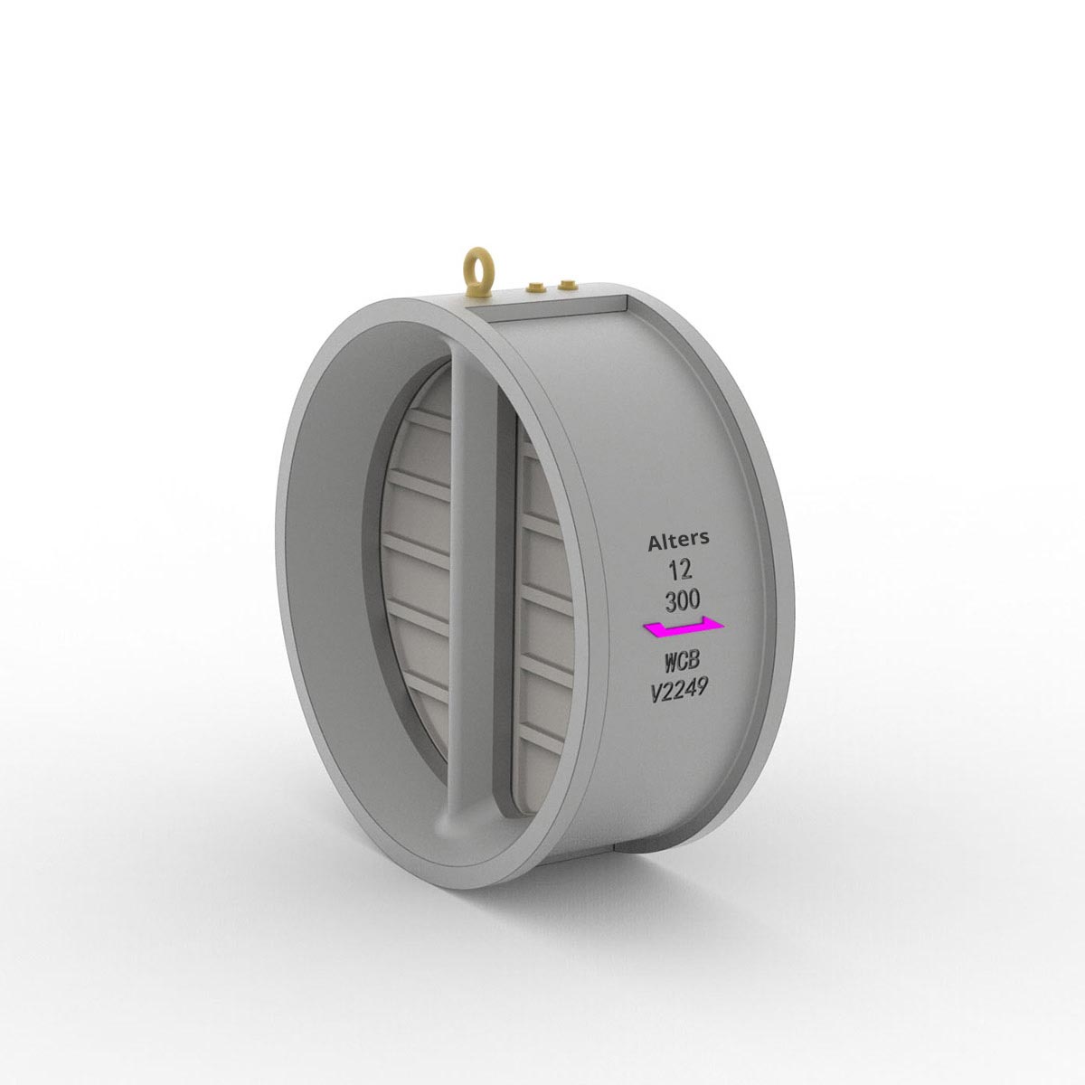 Dual Plate Wafer Check Valve from AlterValve with specifications and flow direction.