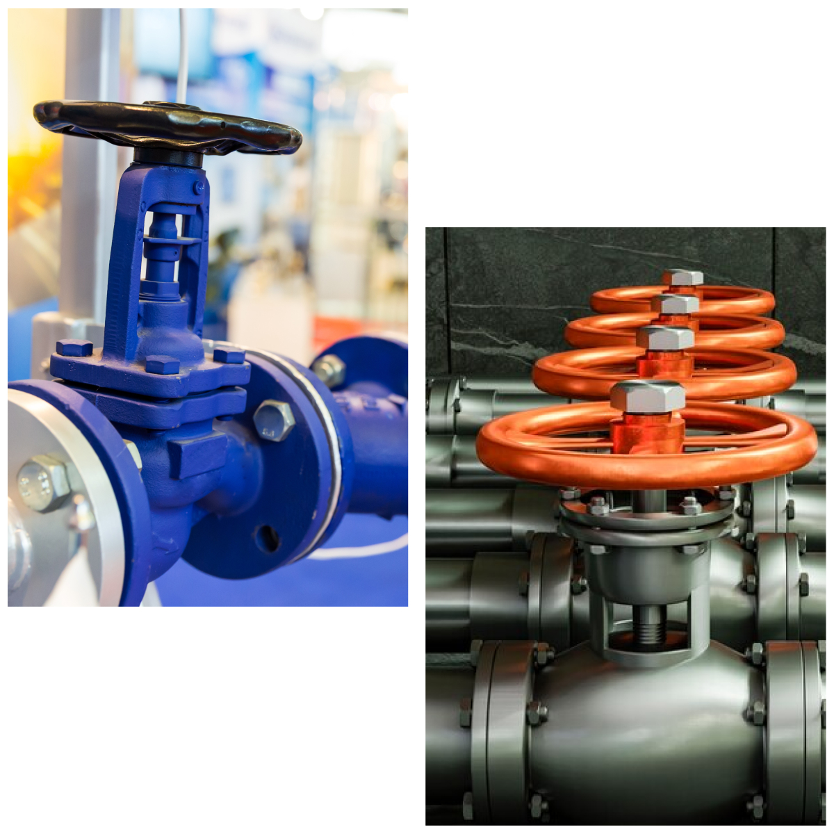 A collage image with industrial globe valves from AlterValve. 