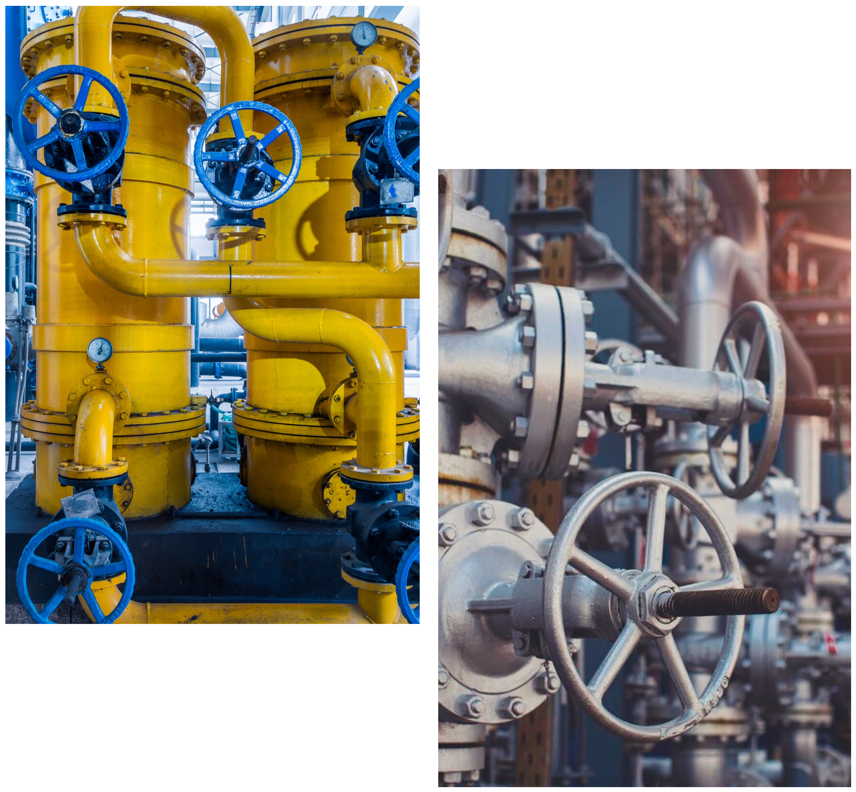 A collage image of industrial valves from AlterValve in industry premises.