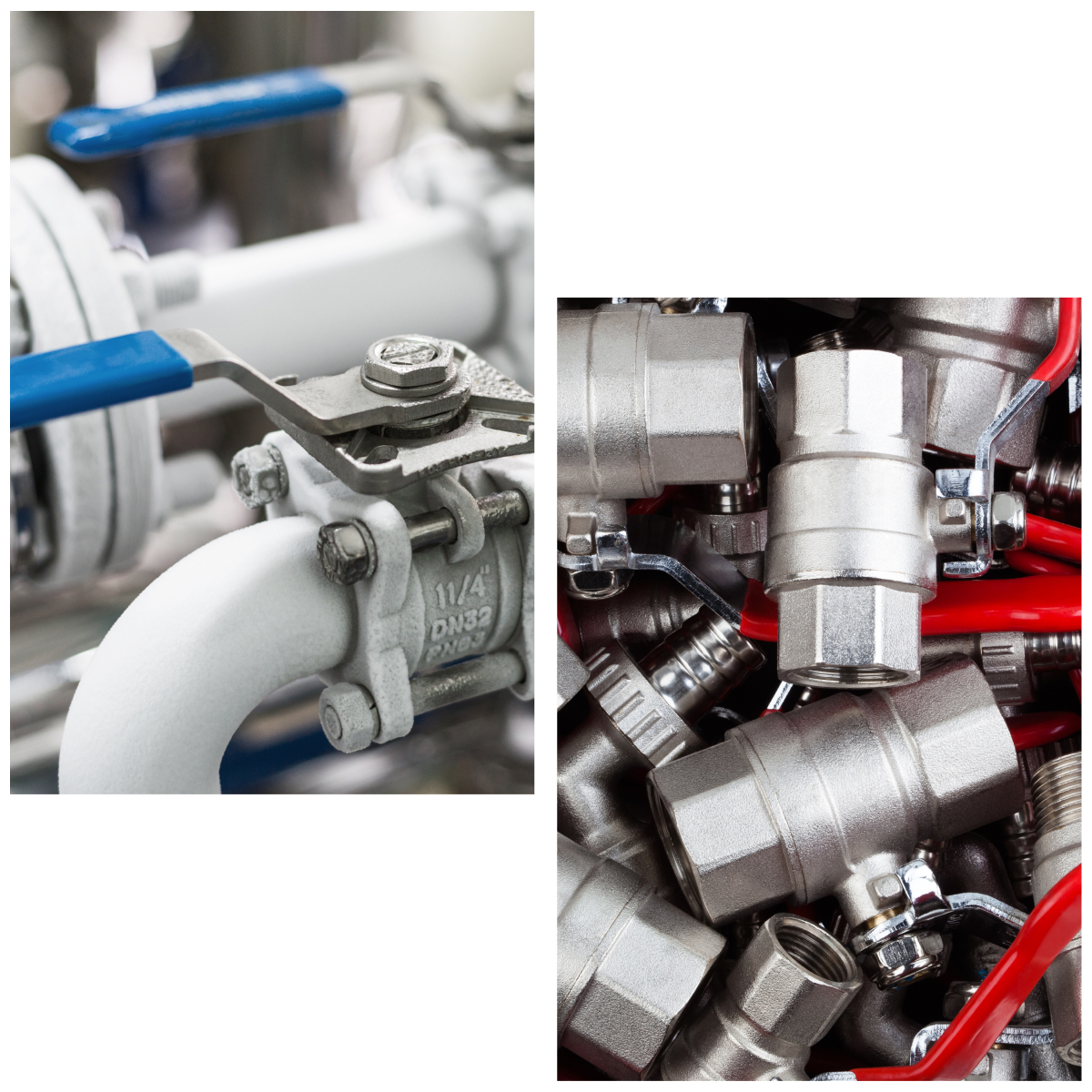 A collage of industrial ball valves.