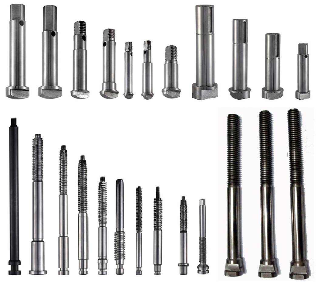 Image displaying different industrial valve stems varying in size and design.