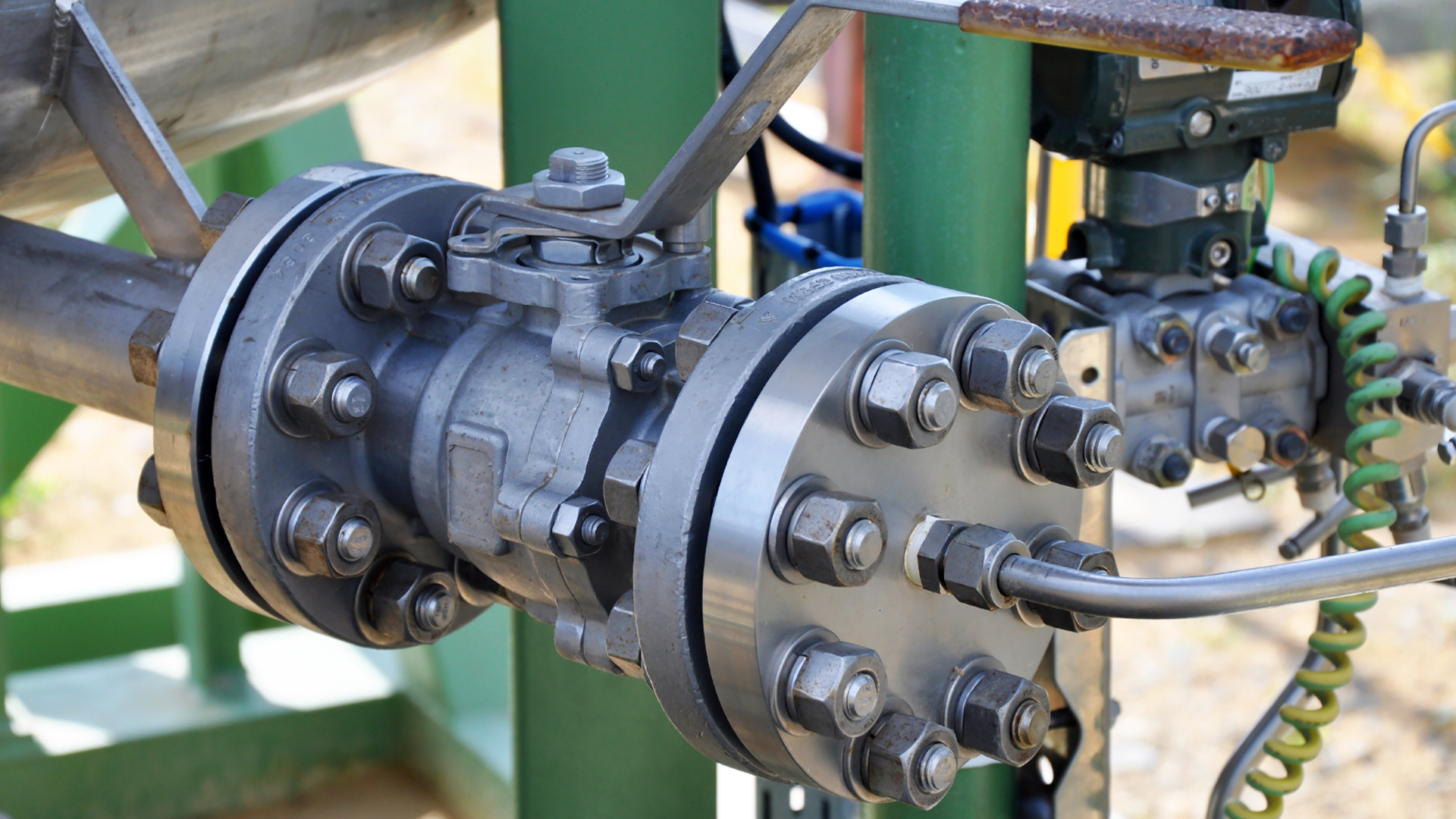 Closeup view of Industrial ball valves