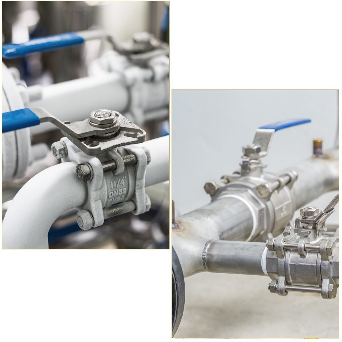 A collage image of industrial ball valves.
