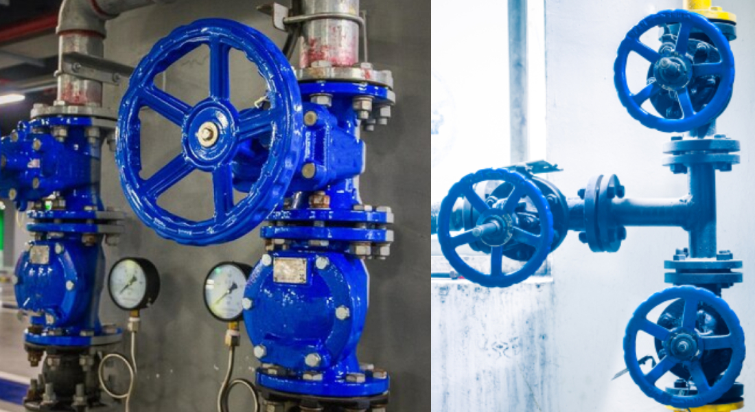 Image of two industrial gate valves in pipelines.